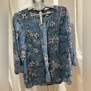 Coldwater Creek Blue Floral blouse with Blush Accents